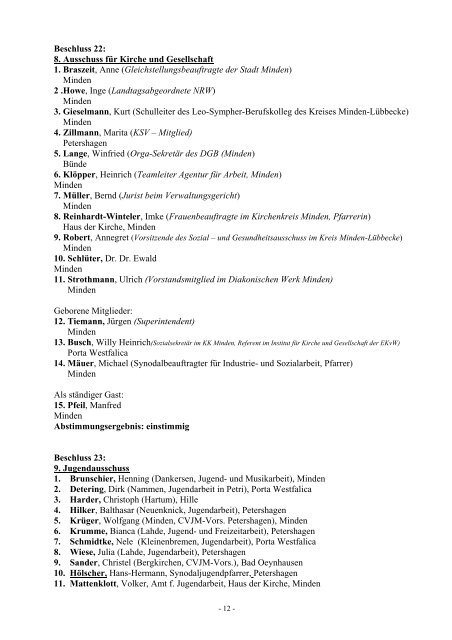 Verhandlungsniederschrift über die Tagung der Kreissynode ...