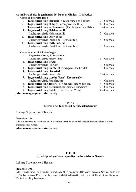 Verhandlungsniederschrift über die Tagung der Kreissynode ...