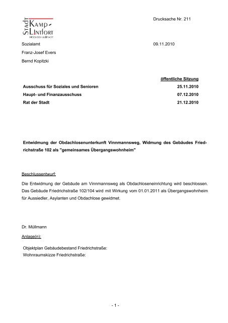 Entwidmung der Obdachlosenunterkunft Vin - Kamp-Lintfort