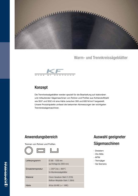 KF - Warm- und Trennkreissägeblätter - Kampmann GmbH