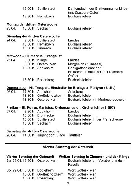 Messintentionen - Seelsorgeeinheit Adelsheim-Osterburken-Seckach