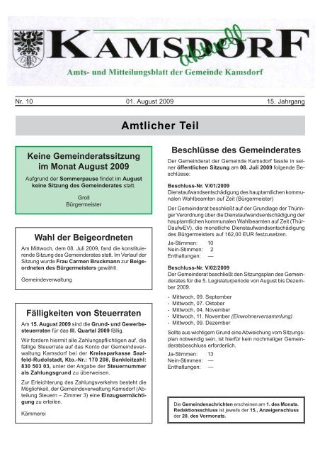 Amtsblatt, Monat August 2009 - Kamsdorf