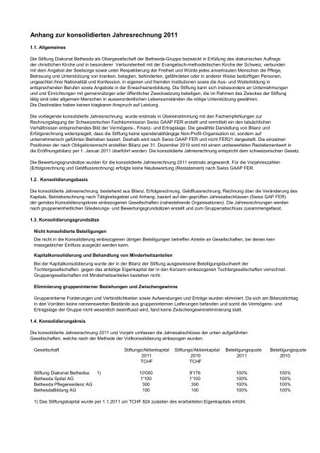 Stiftung Diakonat Bethesda Konsolidierte ... - Bethesda-Spital Basel