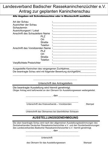 Landesverband Badischer Rassekaninchenzüchter e.V. Antrag zur ...