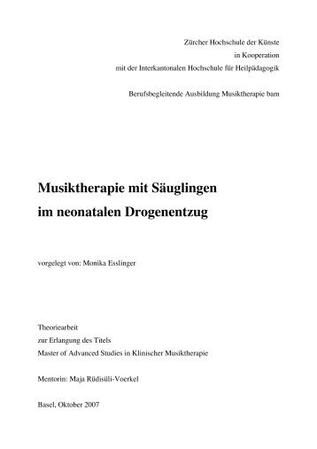 Musiktherapie mit Säuglingen im neonatalen Drogenentzug