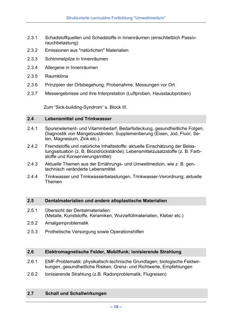Strukturierte curriculäre Fortbildung Umweltmedizin (Curriculum ...