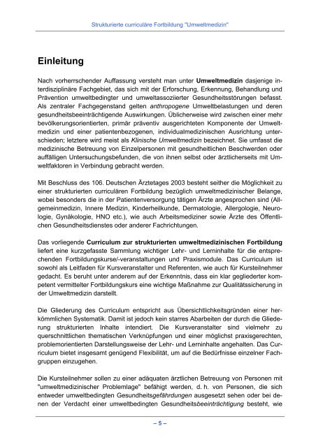 Strukturierte curriculäre Fortbildung Umweltmedizin (Curriculum ...