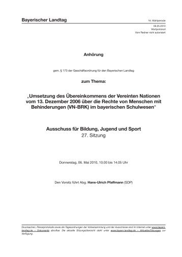 Expertenanhörung im Bayr. Landtag im Mai 2010 - Initative inklusive ...