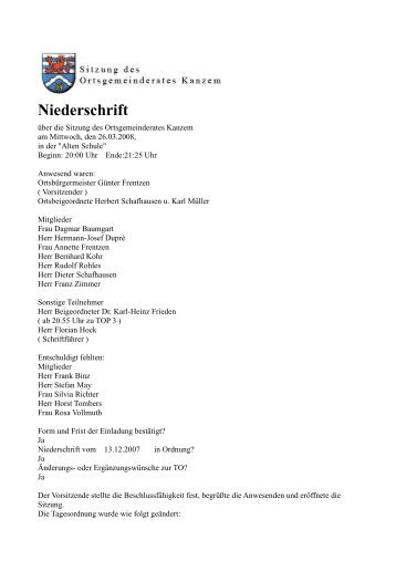 Niederschrift - Kanzem