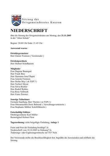 NIEDERSCHRIFT - Kanzem