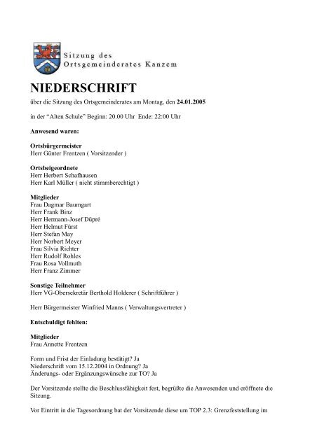 NIEDERSCHRIFT - Kanzem