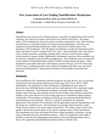 New Generation of Low Fouling Nanofiltration ... - Hydranautics