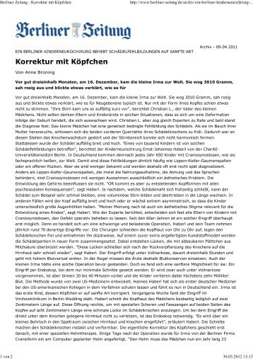 Berliner Zeitung - Korrektur mit Köpfchen - Cranioform Helmtherapie