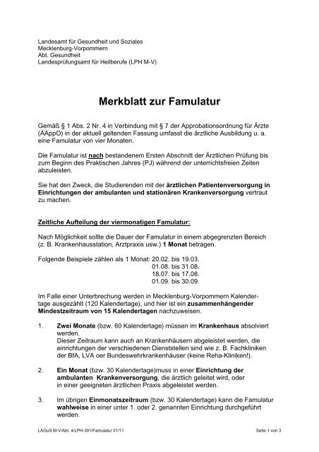 Merkblatt zur Famulatur - Universität Rostock