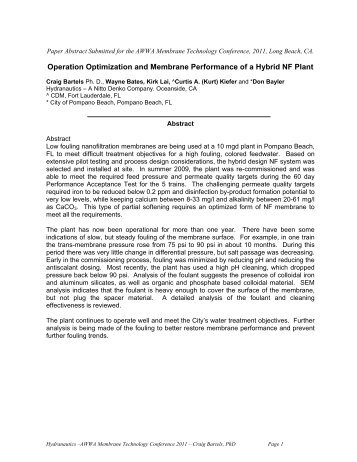 Operation Optimization and Membrane Performance ... - Hydranautics