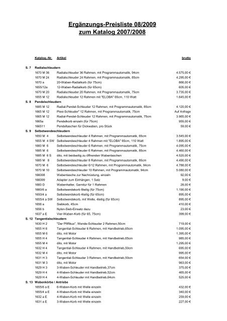 Ergänzungs-Preisliste 08/2009 zum Katalog 2007/2008 - Graze