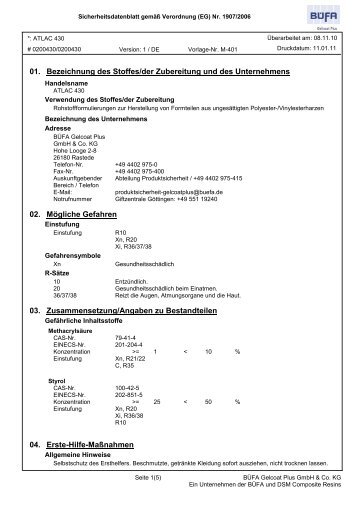 Sicherheitsdatenblatt Atlac 430 VE Harz - Ross Fisch e.K.