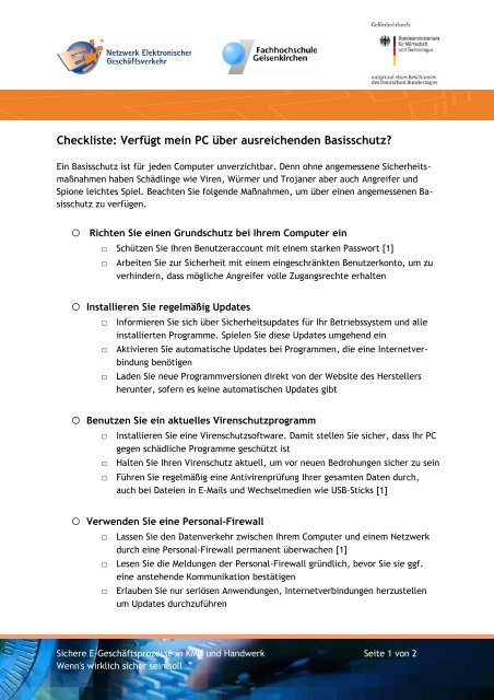Checkliste: Basisschutz für Ihren PC (pdf) - BIEG Hessen