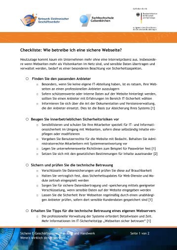 Checkliste: Wie betreibe ich eine sichere Webseite? - Institut für ...