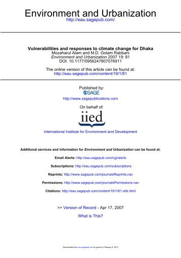 Vulnerabilities and responses to climate change for Dhaka