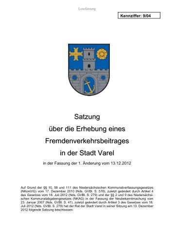 Fremdenverkehrsbeitragssatzung - Stadt Varel