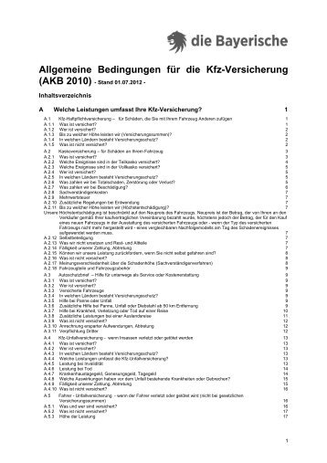 Allgemeine Bedingungen Für Die Kfz-Versicherung (AKB 2010 - BBV