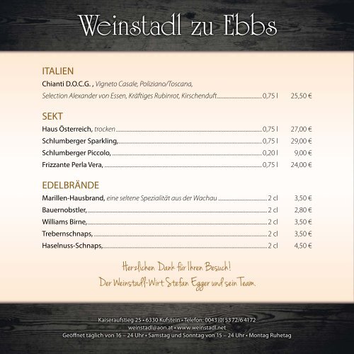 Weinkarte - WEINSTADL Heuriger Kufstein TIROL