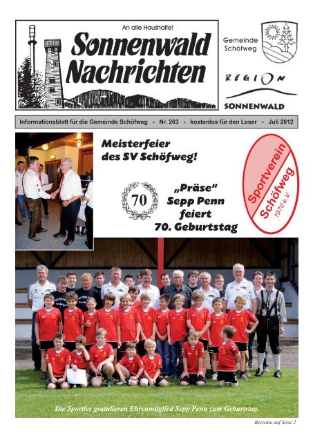 Sepp Penn feiert 70. Geburtstag Meisterfeier des SV Schöfweg!