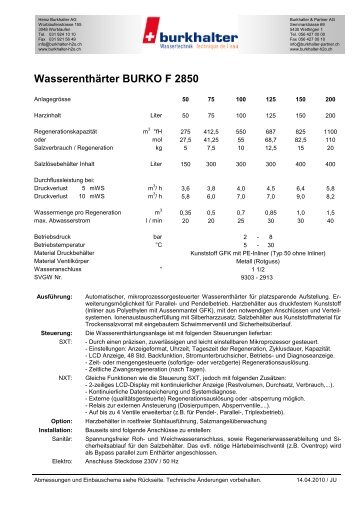 Wasserenthärter BURKO F 2850 - Burkhalter AG