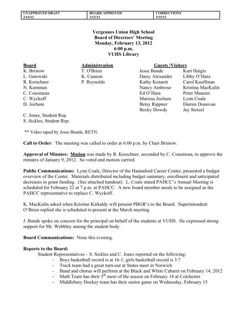 February - Vergennes Union High School