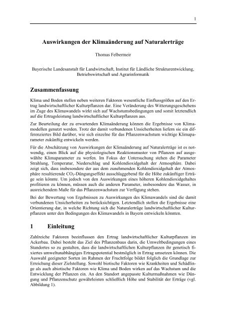 Auswirkungen der Klimaänderung auf Naturalerträge - Bayerische ...