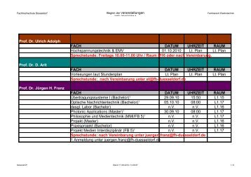 Prof. Dr. Ulrich Adolph FACH DATUM UHRZEIT RAUM ...