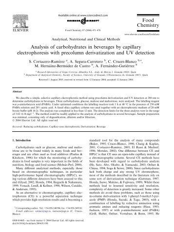 Analysis of carbohydrates in beverages by capillary electrophoresis ...