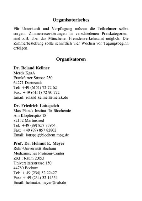 18. Arbeitstagung Mikromethoden in der Proteinchemie