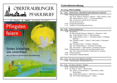 Pfarrbrief Nr. 10/2011 - Pfarrei Obertraubling