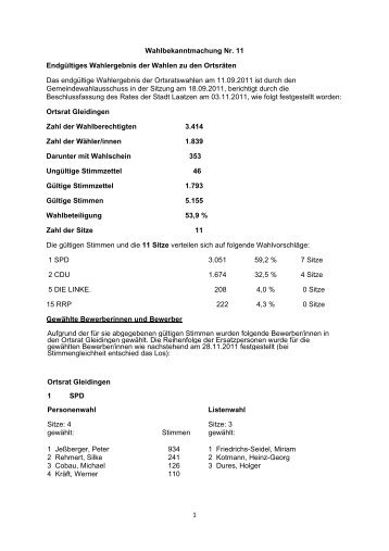 1 Wahlbekanntmachung Nr. 11 Endgültiges ... - Stadt Laatzen