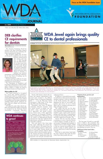 WDA Jewel again brings quality CE to dental - Wisconsin Society of ...