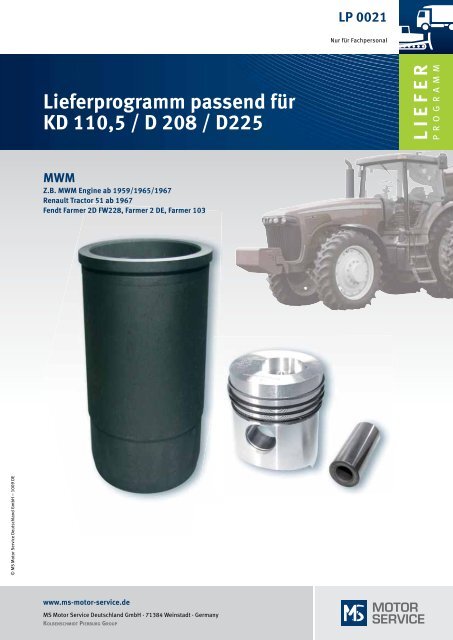 Lieferprogramm passend für KD 110,5 / D 208 - MS Motor Service ...