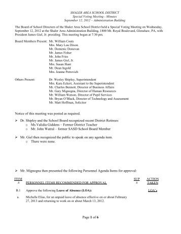 Special Voting Meeting Minutes 9/12/12 - Shaler Area School District