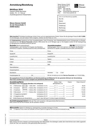 Anmeldung/Bestellung - BAUExpo - Messe Giessen GmbH