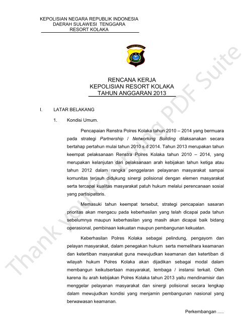 Rencana Kerja Kepolisian Resort Kolaka Tahun Humas Polri