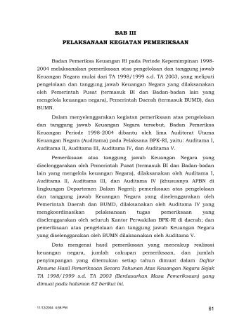 bab iii pelaksanaan kegiatan pemeriksaan - Badan Pemeriksa ...