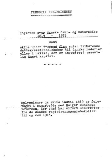 FREDERIK FREDERICHSEN Register over danske damp- og ...