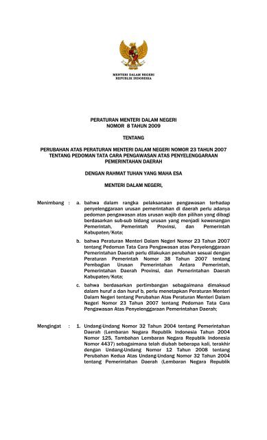 Peraturan Menteri Dalam Negeri Nomor 8 Tahun 2009