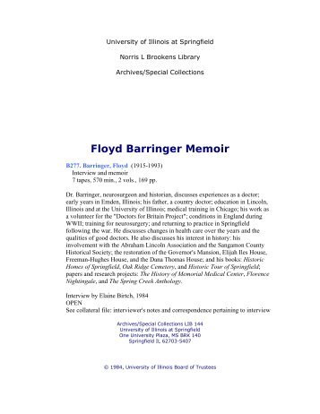 Floyd Barringer Memoir - University of Illinois Springfield