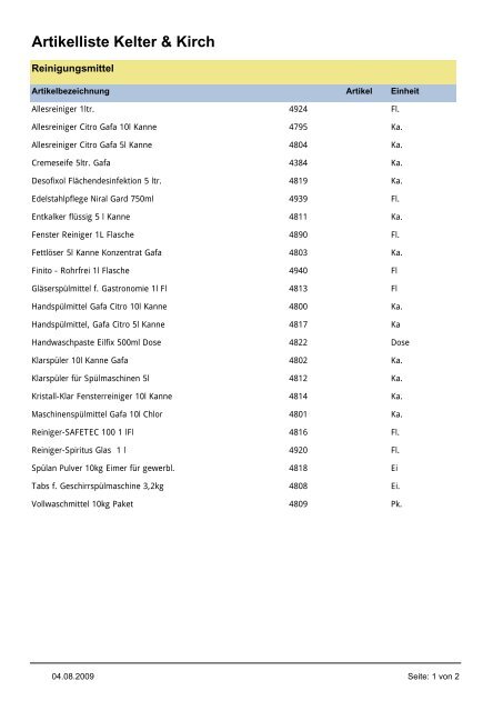 Reinigungsmittel - Kelter und Kirch GmbH