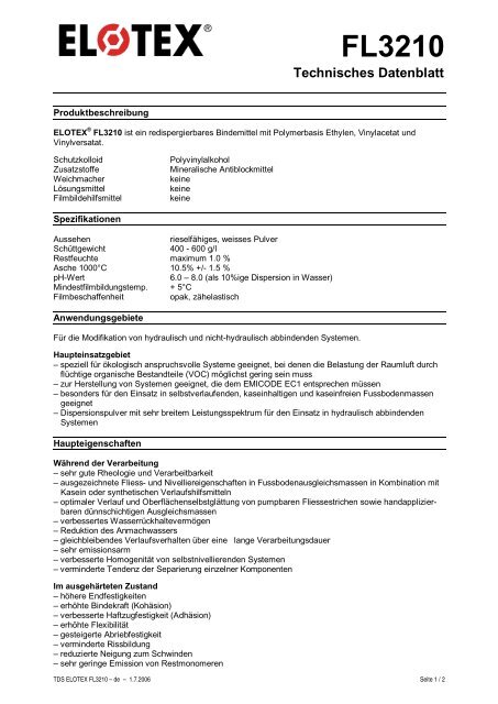 FL3210 Technisches Datenblatt - Elotex AG