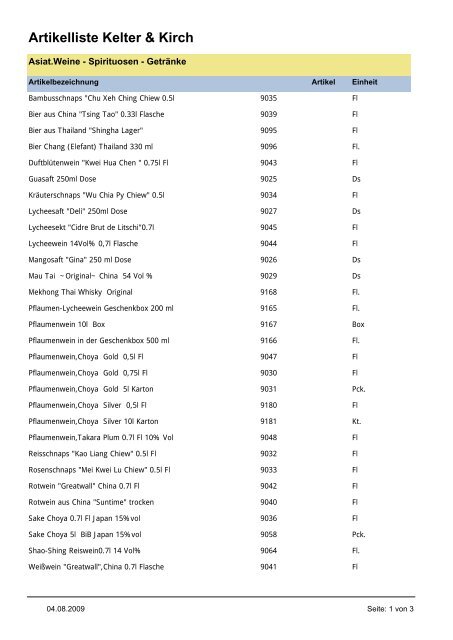 Asiat.Weine - Spirituosen - Kelter und Kirch GmbH