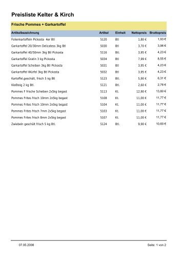 Preisliste Kelter & Kirch - Kelter und Kirch GmbH