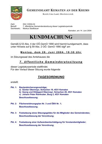 KUNDMACHUNG - Kematen an der Krems - Land OberÃ¶sterreich